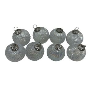 Set of 8 Ornaments Vintage Silver Iridescent Crystal 3" Christmas Tree Decor